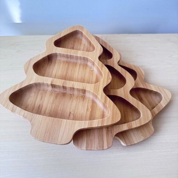 🎄 Eco-Friendly Bamboo Christmas Tree Serving Bowls – Set of 3 | New | Unopened - Picture 5 of 8